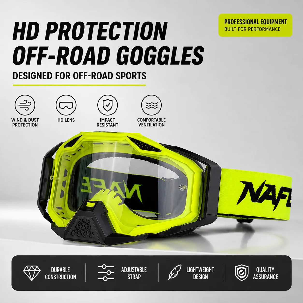 NAFEIB All Terrain ATV UTV Goggles Wide Vision Wind Sand Proof for Off Road Motocross Extreme Adventure Riding Protection