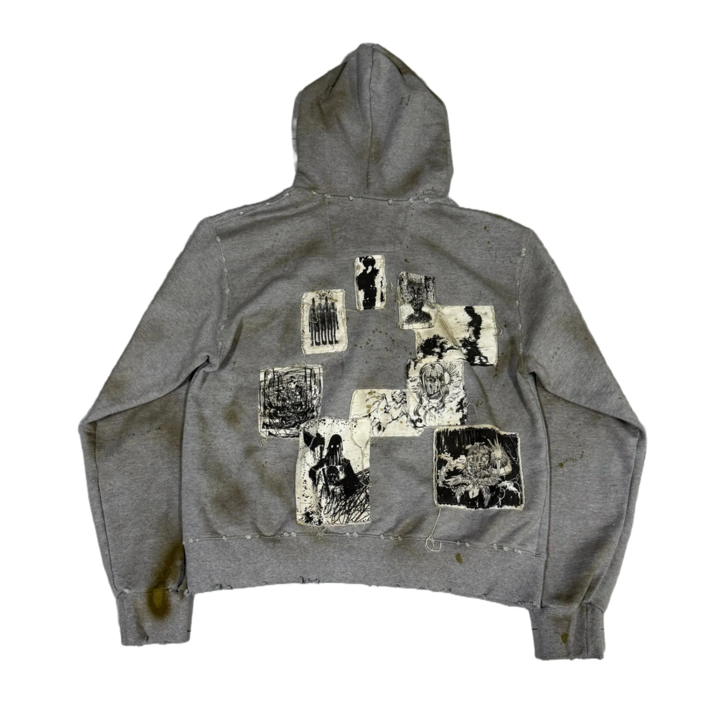 

- Undermycar 24FW Aged Patch Hoodies for Men Distressed Mud Dyed Zipper Sweatshirt Jacket