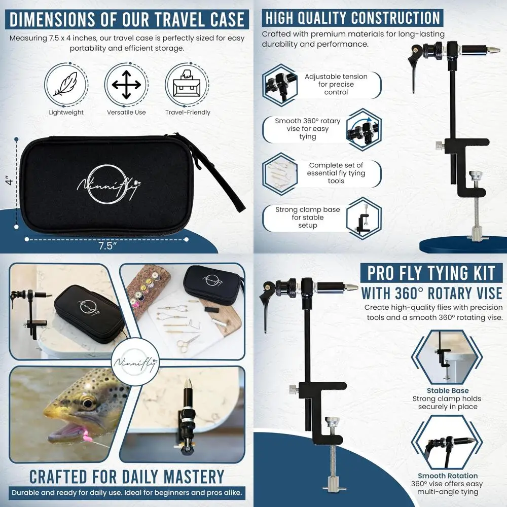 

Fly Tying Kit for Beginners - Fly Tying Materials Kit w/Over 100 Tool Pieces/with Travel Case - All-in-ONE Beginner Starter Kit
