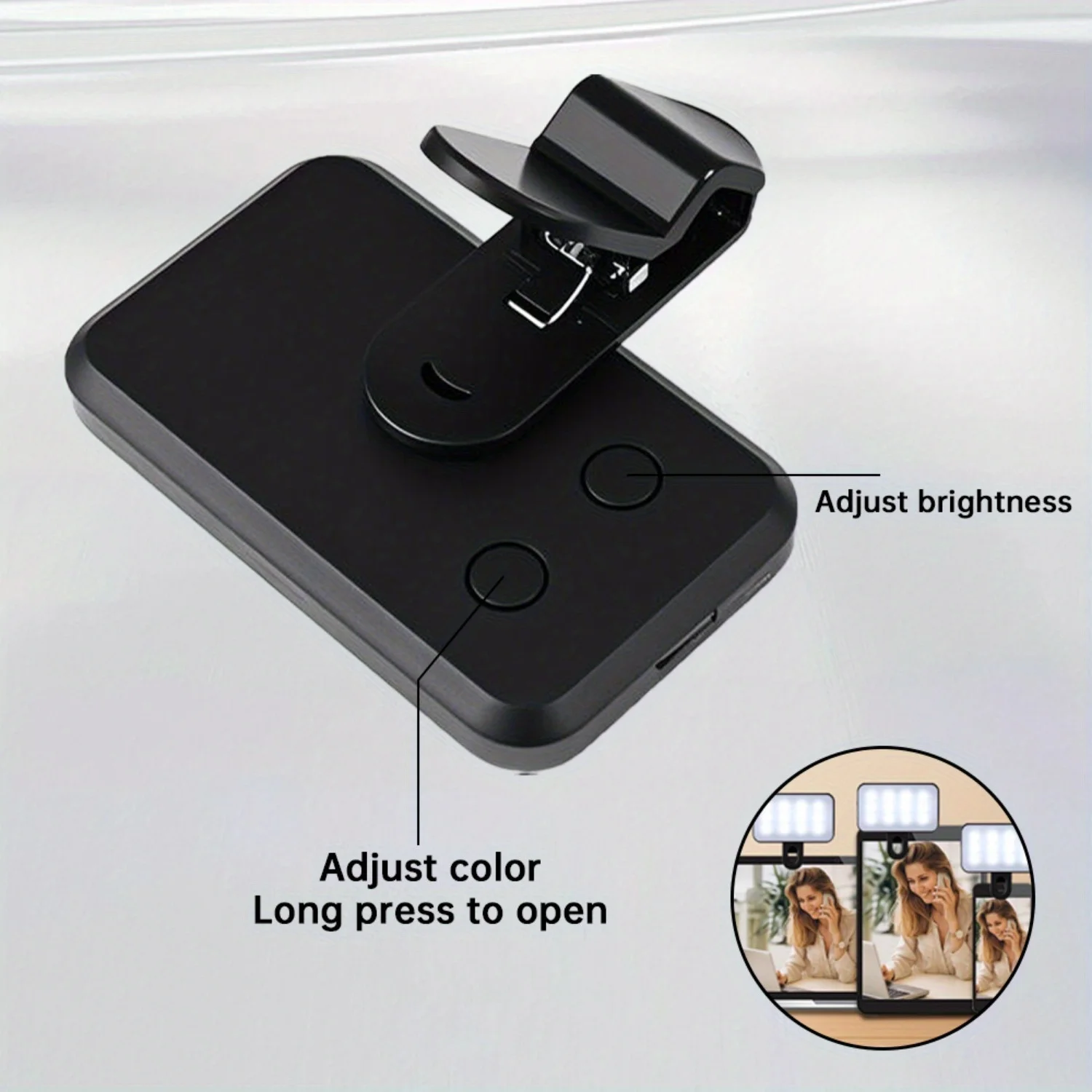 Portable Selfie LED Clip Light Rechargeable 3 Modes Fill Light for Phone Laptop Tablet Makeup Video Call Online Meeting Lighting