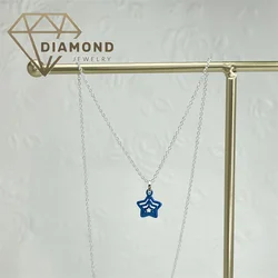 2024 new high-end design blue five-pointed star overlapping cute romantic pendant necklace with modern gift-giving women style