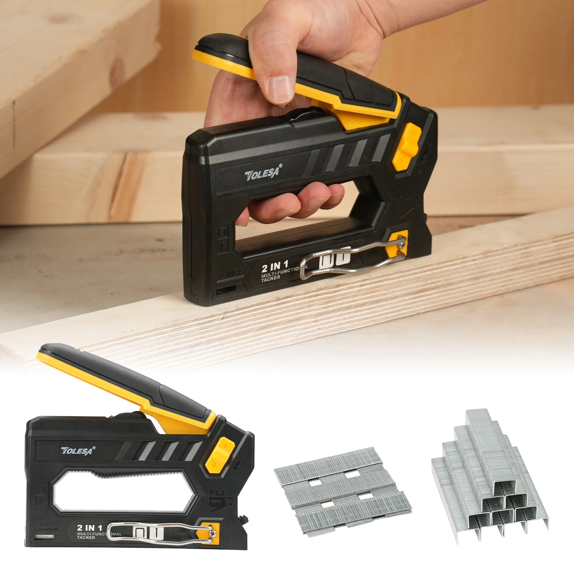 TOLESA Staple Guns for Wood Heavy Duty Reverse Squeeze Stapler with 2000 Staples Home Use Manual Staplers for DIY Craft Decorate