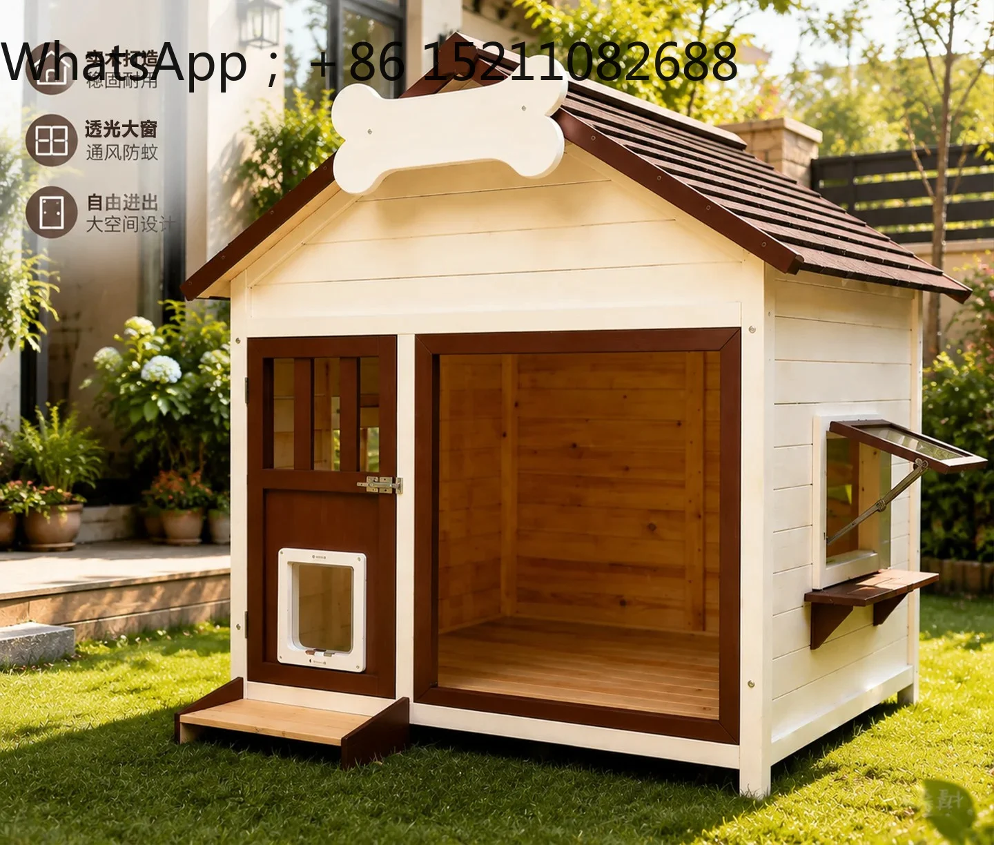 SCY solid wood dog house outdoor large dog house rain and cold sun protection dog house universal in all seasons