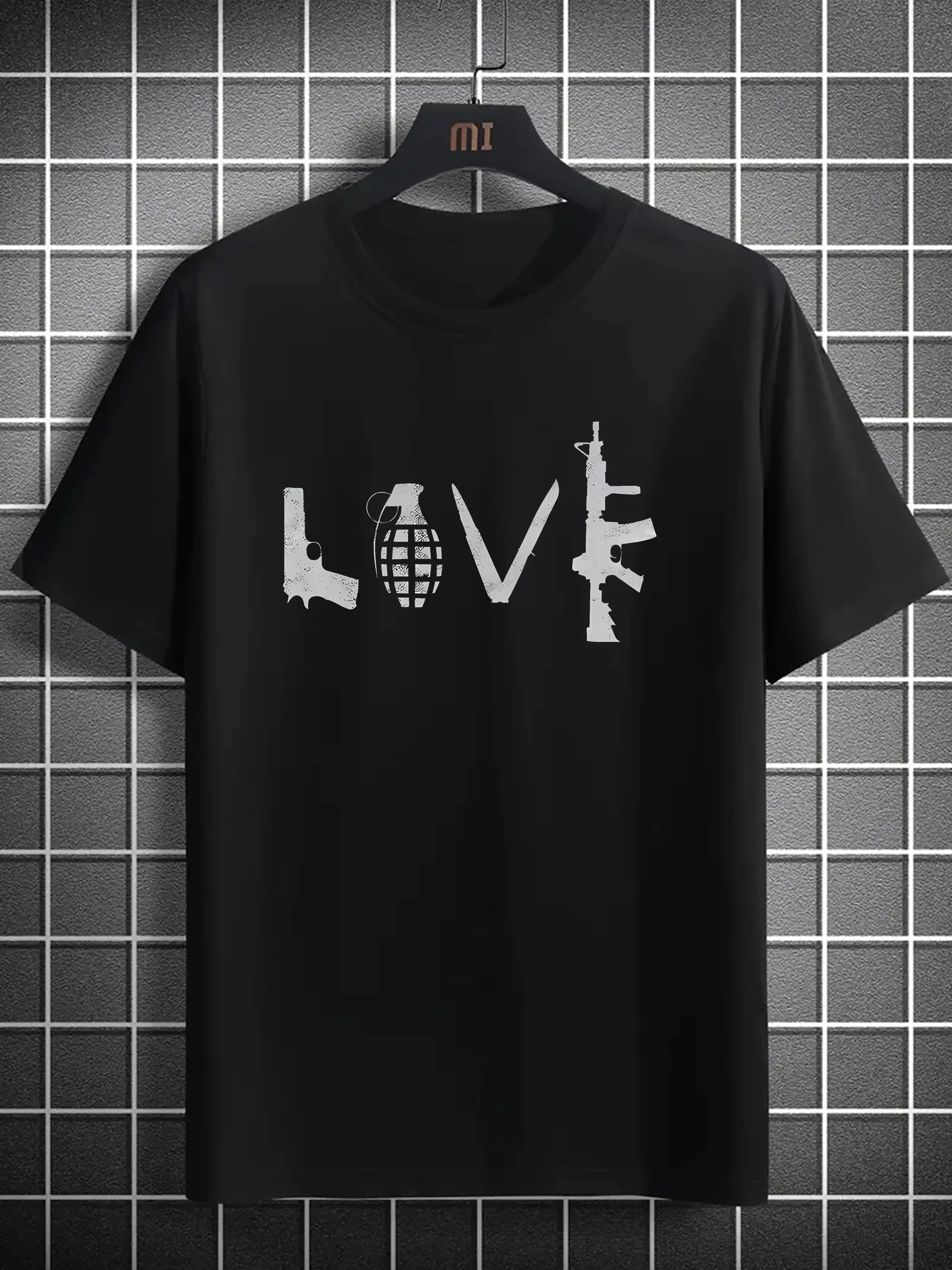 Lover Gun Print Men's T-Shirt Round Neck Short Sleeve Simple Style Tee Fashion Regular Casual Comfy Breathable Top Spring Summer