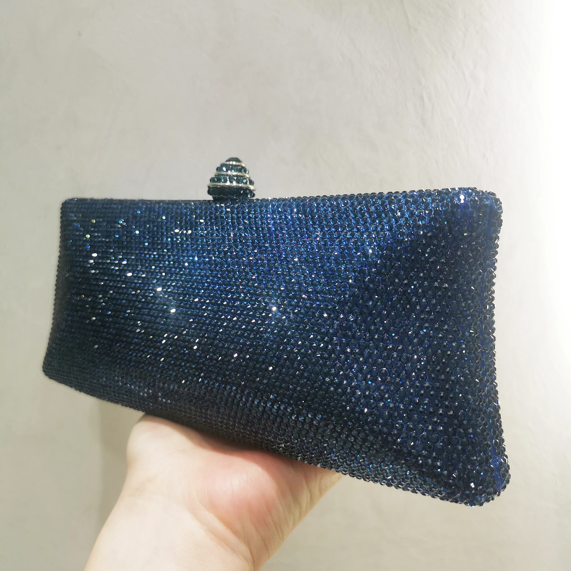 Navy Blue Bridal Rhinestones Purses And Handbags Designer Girls Long Formal Evening Bags Women Clutches Dinner Crystal Clutch
