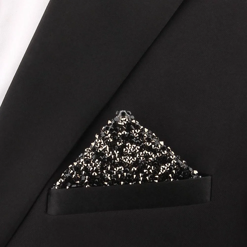 Fashion Men’s Embellished Sparkling Pocket Square for Wedding Party Cocktail Banquet Stage Suit Formal Wear Accessories Plug-in