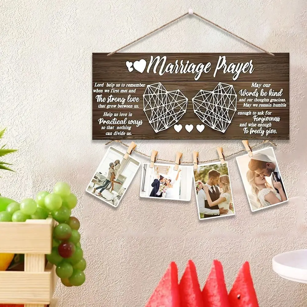

1 Set Creative DIY Wooden Hanging Photo Holder Exquisite Unique Hanging Photo Folder Wear Resistant Wedding Wall Pendant Party