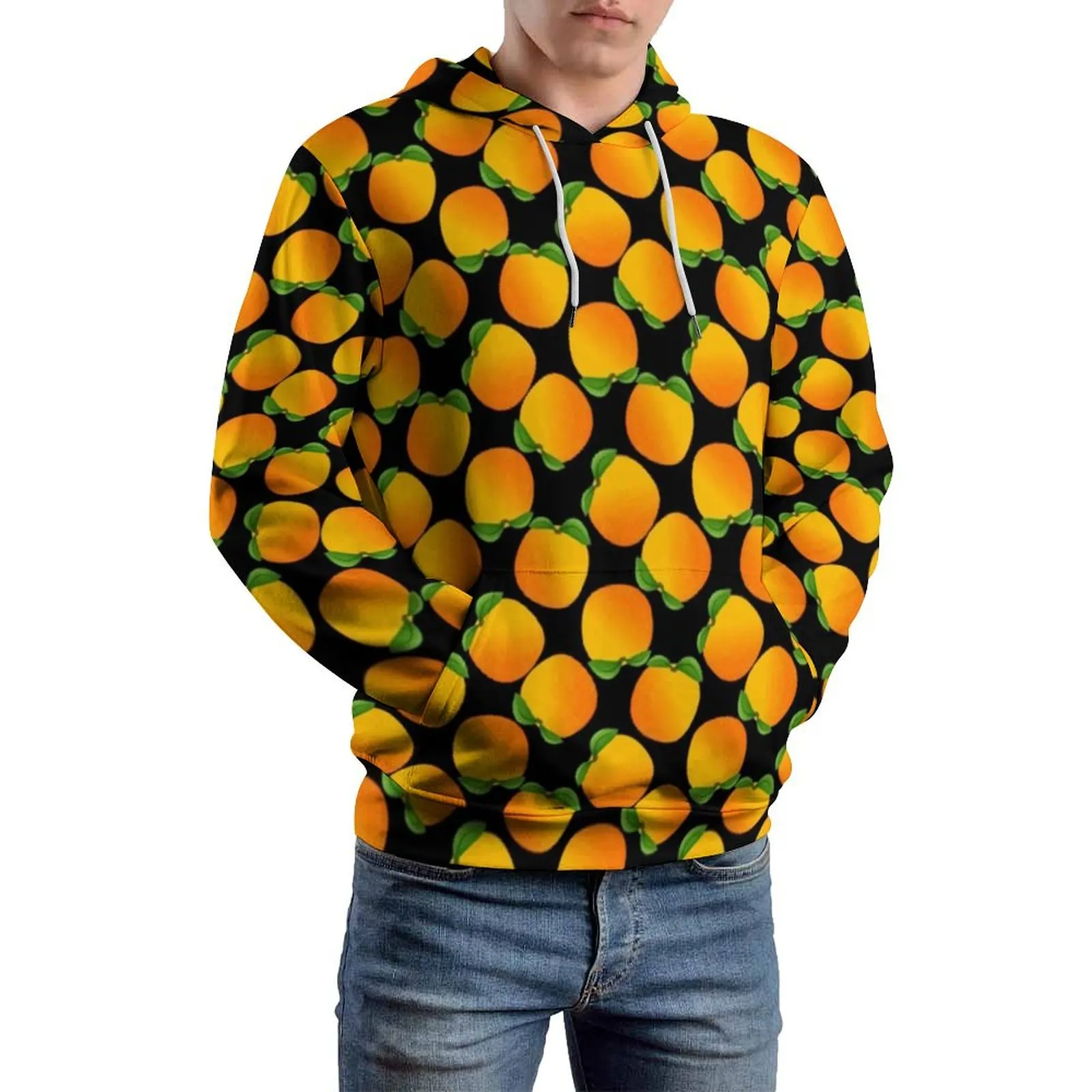 Bright Oranges Casual Hoodies Man Fresh Fruit Print Kawaii Custom Hooded Sweatshirts Winter Long Sleeve Classic Oversized Hoodie