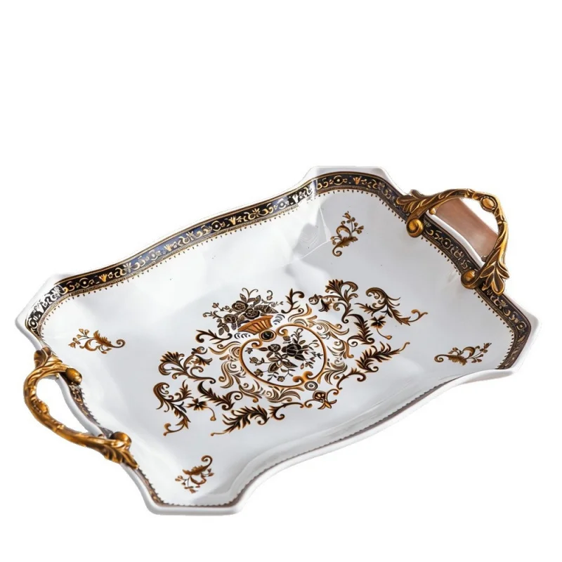 Villa and Clubhouse Light Luxury Vintage Ceramic Tray European and American Style Double-Handled Fruit Plate Living Room Decorat view 5