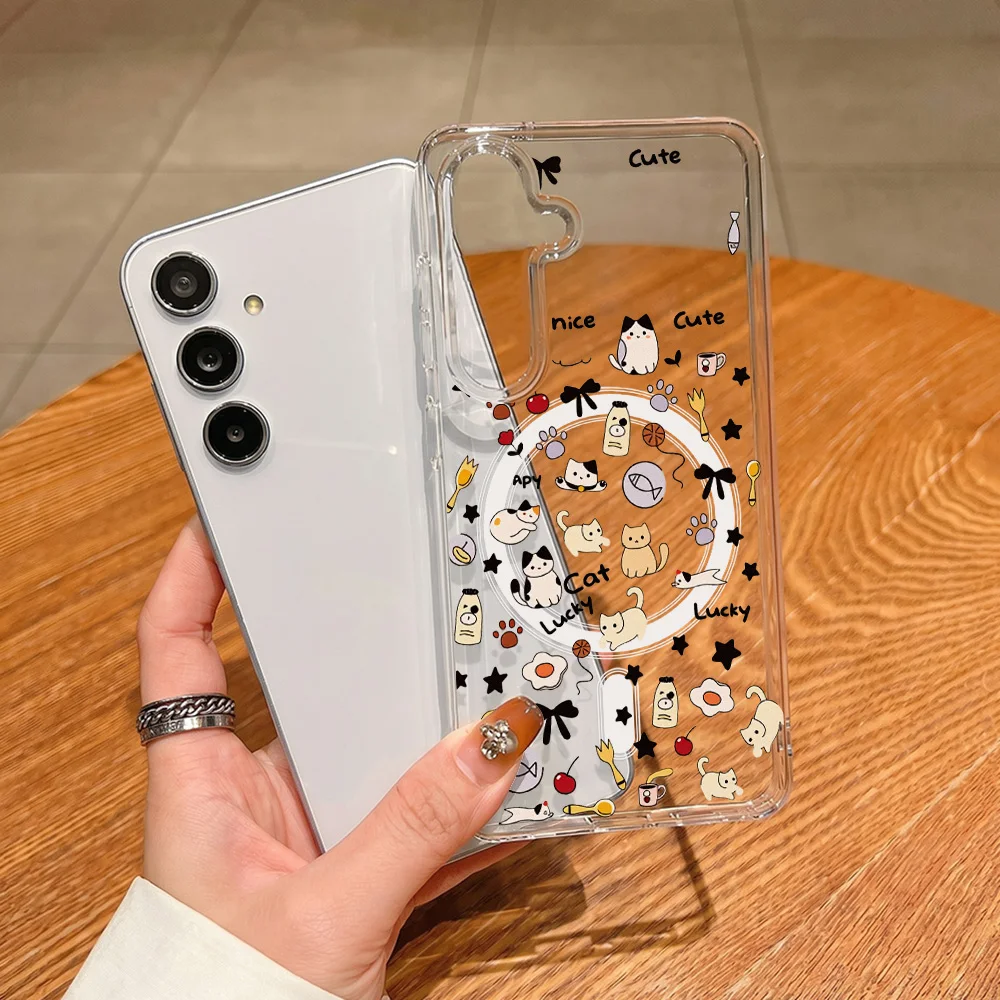 Cute Cat Magnetic Phone Case For Samsung S26 Ultra S25 S24 A57 A56 5G A37 A17 A07 A16 A06 A15 A55 A54 A35 A26 For Magsafe Cover