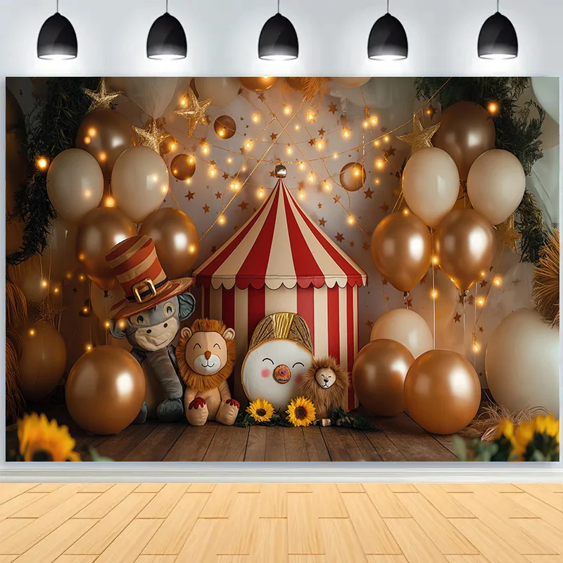 Circus Tent With Striped Canopy Popcorn Photography Backdrops Balloons Birthday Party Decor Animal Photo Studio Background SD-03