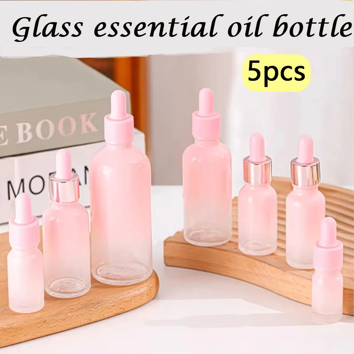 5pcs 5ml-100ml Gradient Pink Empty Glass Dropper Bottle Essential Oil Aromatherapy Liquid Reagent Refillable Container