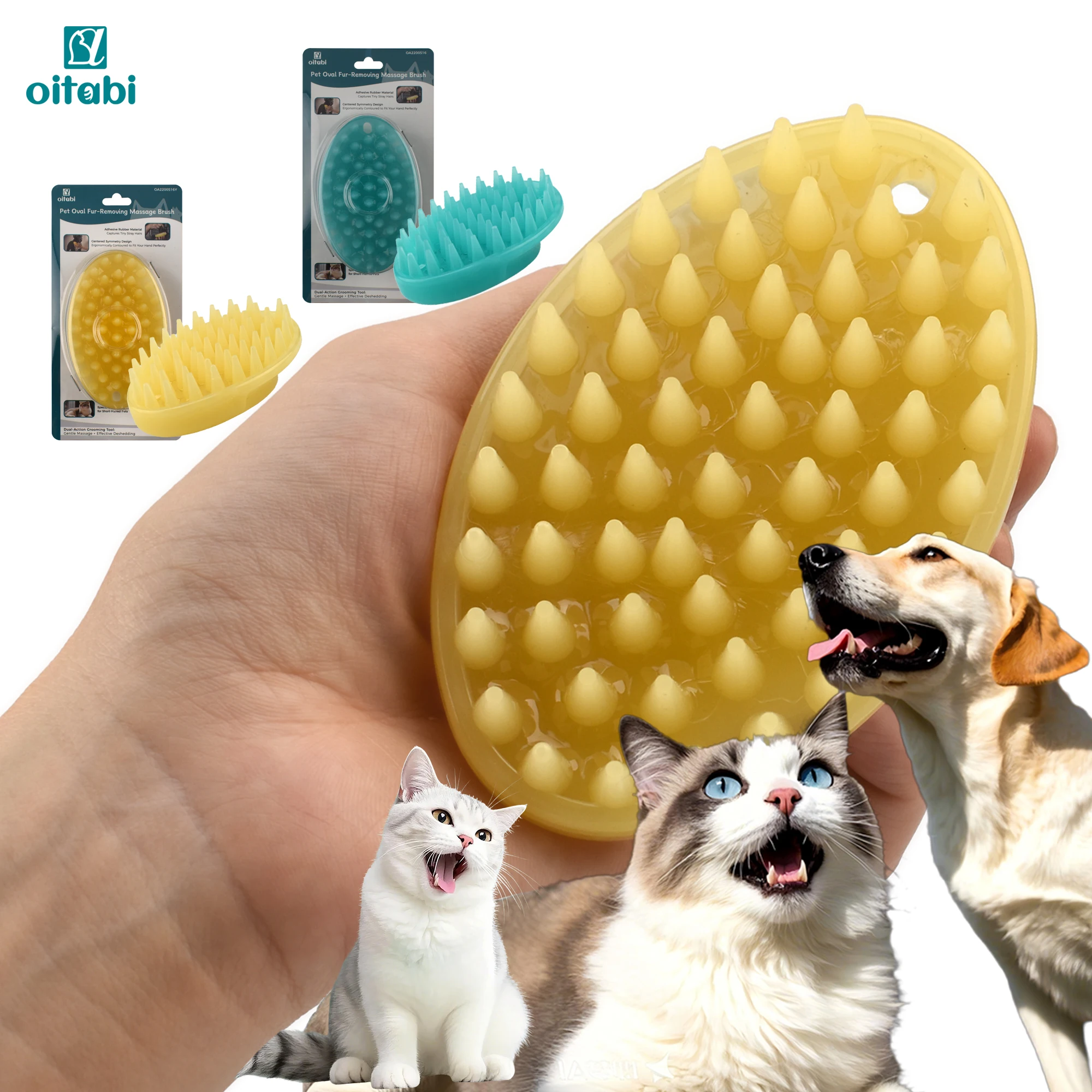 

Oitabi Pet Soft Rubber Brush for Short Hair Dogs Cats, Shower Wash Curry Brush, Dog Hair Combing Back Massage for Short Hair Pet
