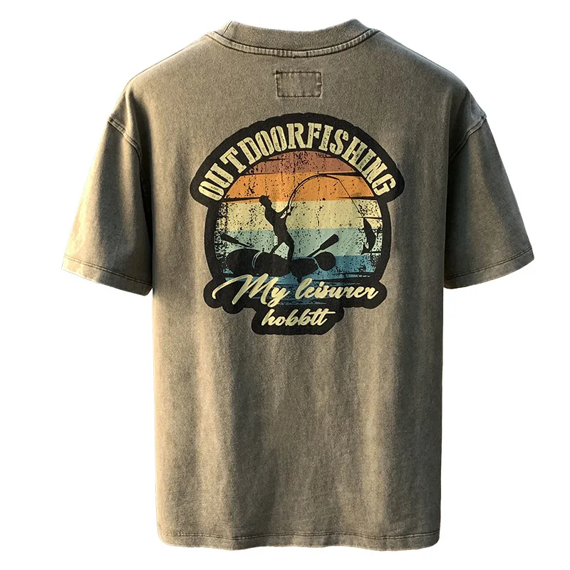 American loose short sleeved T-shirt men's 2025 spring/summer new trendy brand printed elastic breathable round neck casual top