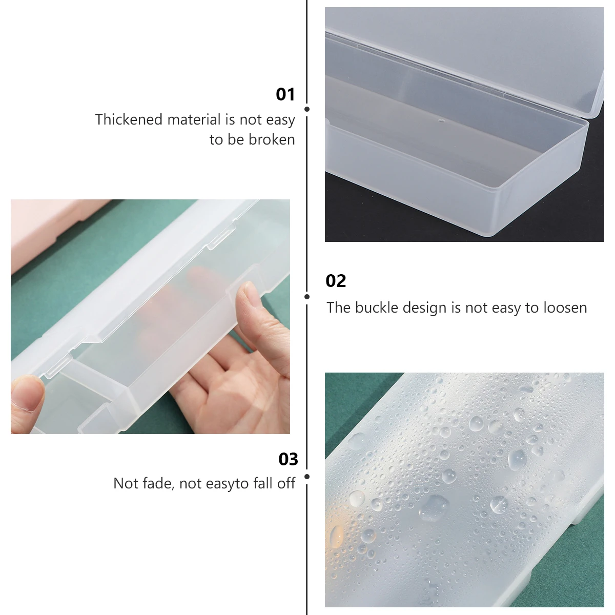

3pcs Plastic Pencil Case Translucent Stationery Holder Cream Buckle Green Pen Storage Box Student Supplies Multi-functional