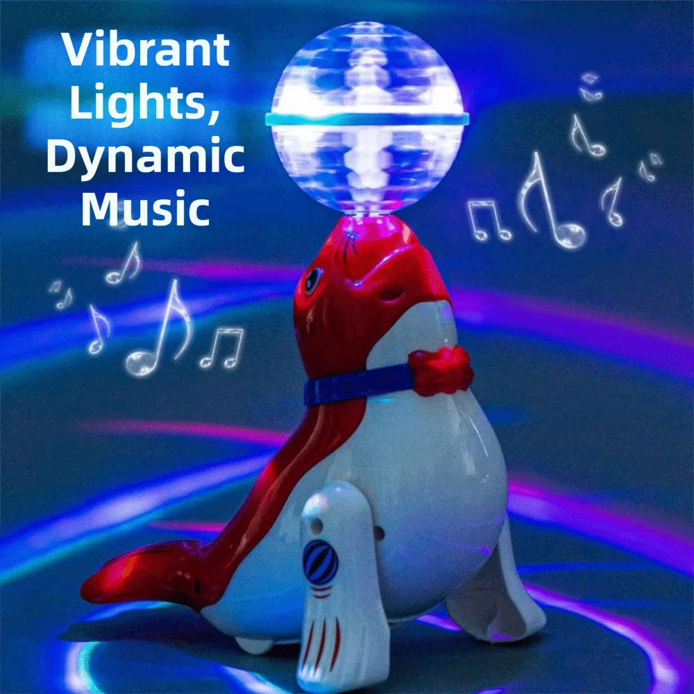 Colorful Sound Electric Sea Lion Ball Spinning Dancing Function Stunt Top Ball Light Cute Design Interactive Electronic