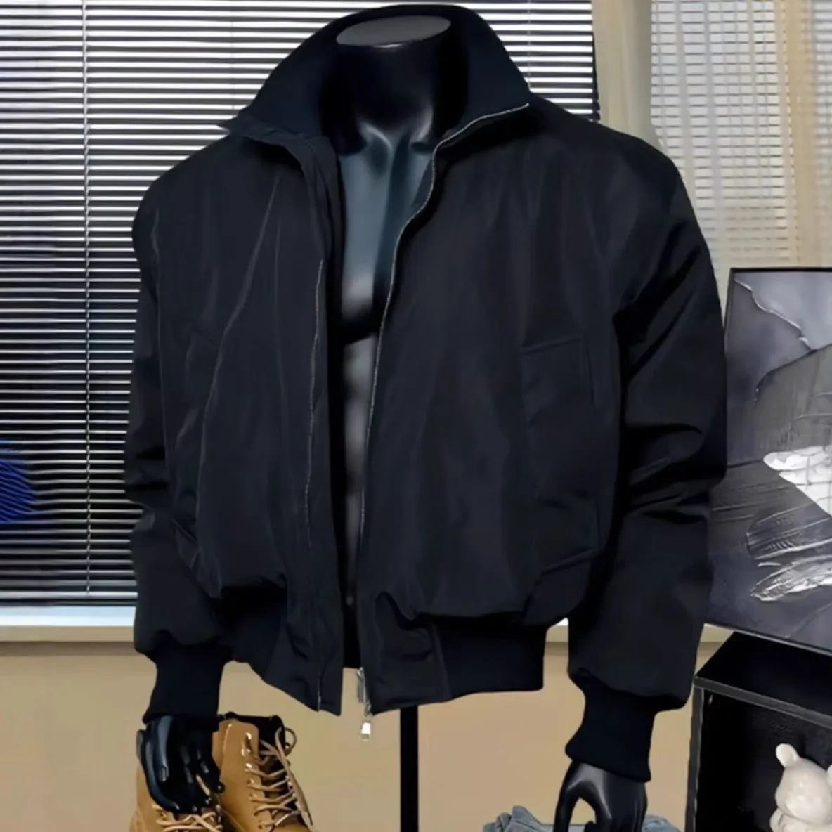 Men's Short Loose Fit Pilot Jacket Stand Collar Windproof American Style Retro Workwear Baseball Shirt Trendy Outerwear Coat