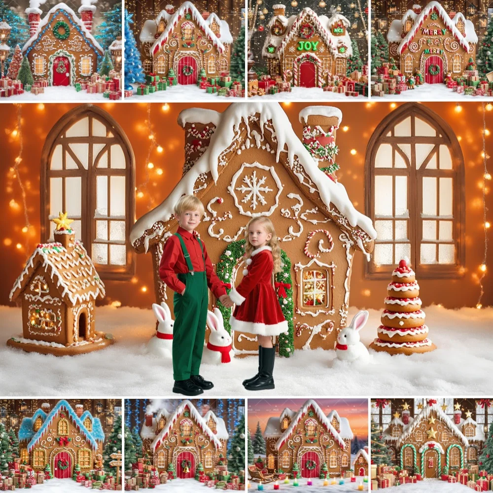 

Winter Chrismas Backdrop Gingerbread Man House Lollipop Vinyl Background Kids Birthday Party Baby Shower Portrait Banner Poster