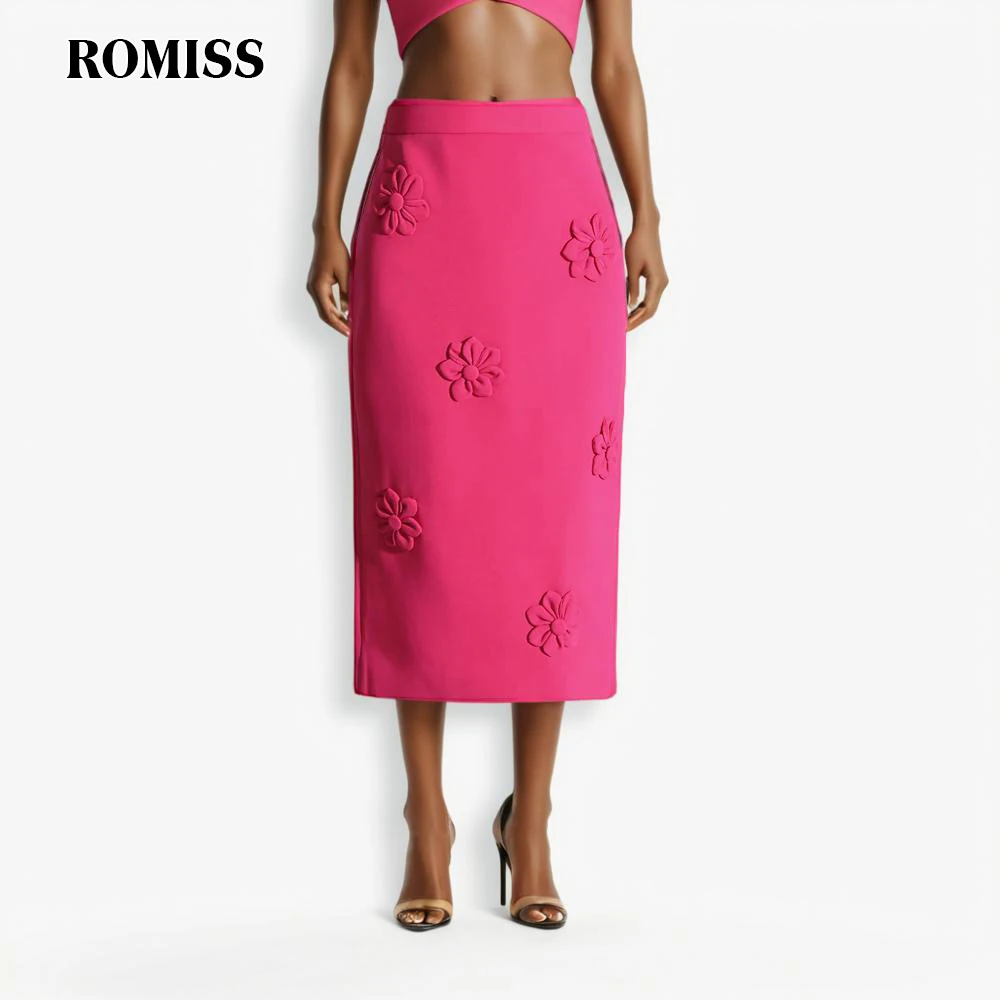 

ROMISS Spliced Zipper Bodycon Skirt For Women High Waist Solid Slimming Patchwork Appliques Skirt Female New Summer Clothes