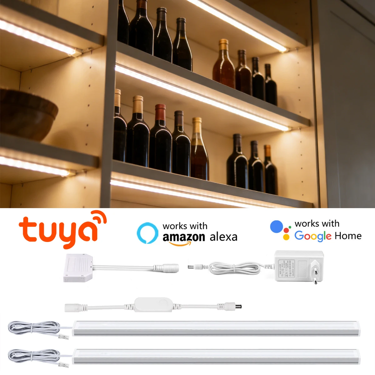 Intelligence Tuya WiFi LED Lights Bar for Multi-Level Storage Cabinet Soundproof Panel Lighting,12V Smart Voice APP Control Lamp