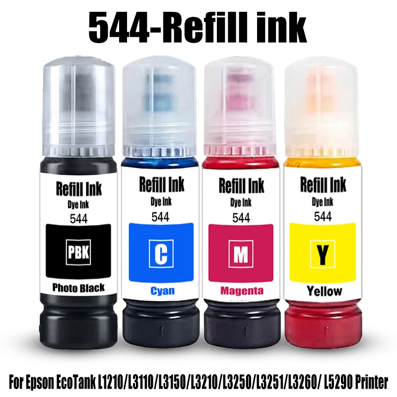 

Чернила для заправки 544 Dye Refill, премиум-качество, для принтеров Epson EcoTank L1210, L3110, L3150, L3210, L3250, L3251, L3260, L5290