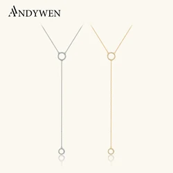 ANDYWEN New 925 Sterling Silver Circle Pendant Drop Chain Luxury Necklace Women Choker Liner Fine Jewelry