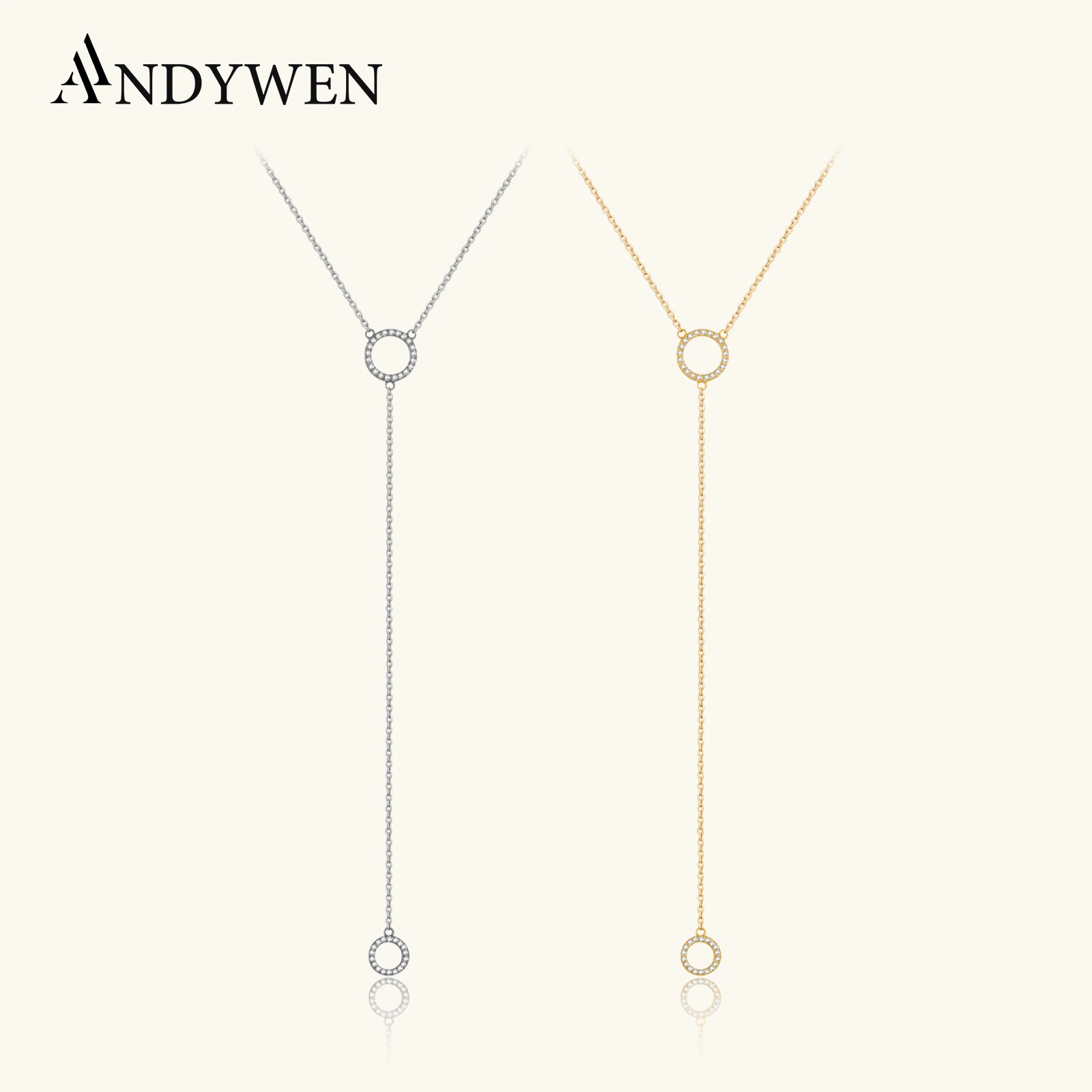 ANDYWEN nowy 925 srebro okrągły wisiorek spadek łańcuszek luksusowy naszyjnik kobiety Choker Liner Fine Jewelry