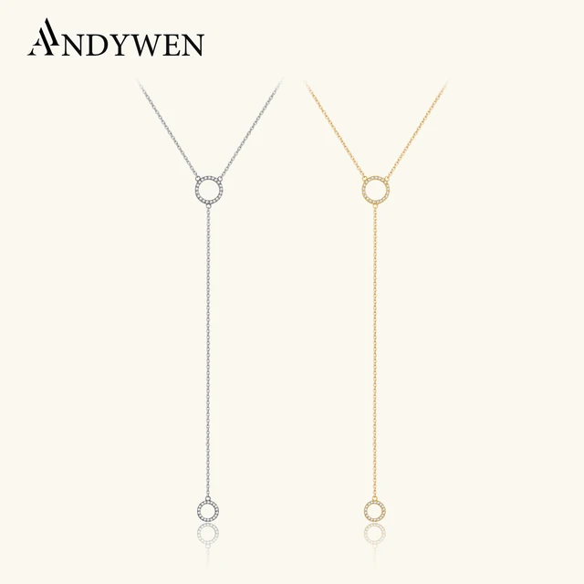 ANDYWEN nowy 925 srebro okrągły wisiorek spadek łańcuszek luksusowy naszyjnik kobiety Choker Liner Fine Jewelry