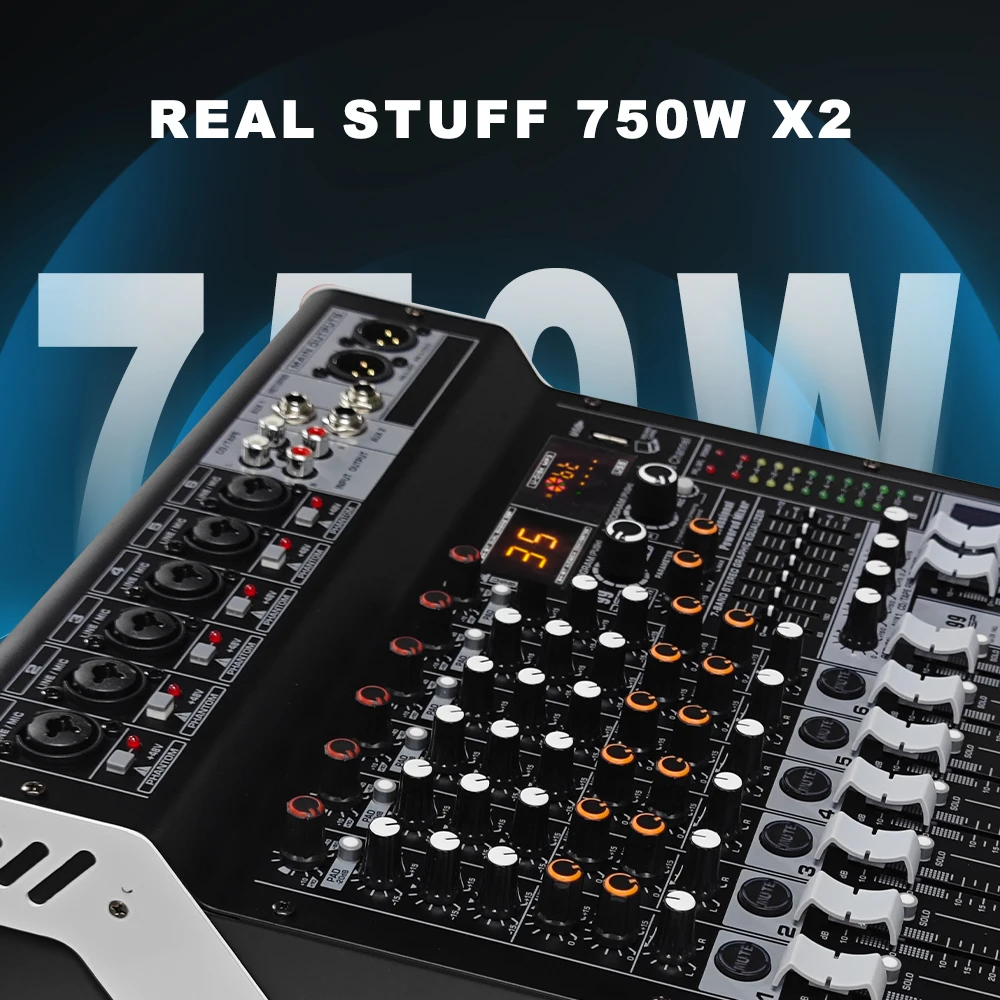 Power Audio Mixer Interface USB Bluetooth Mixing Console 6 Channel 48V Phantom Power Sound Board Music For PC Stage DJ Studio