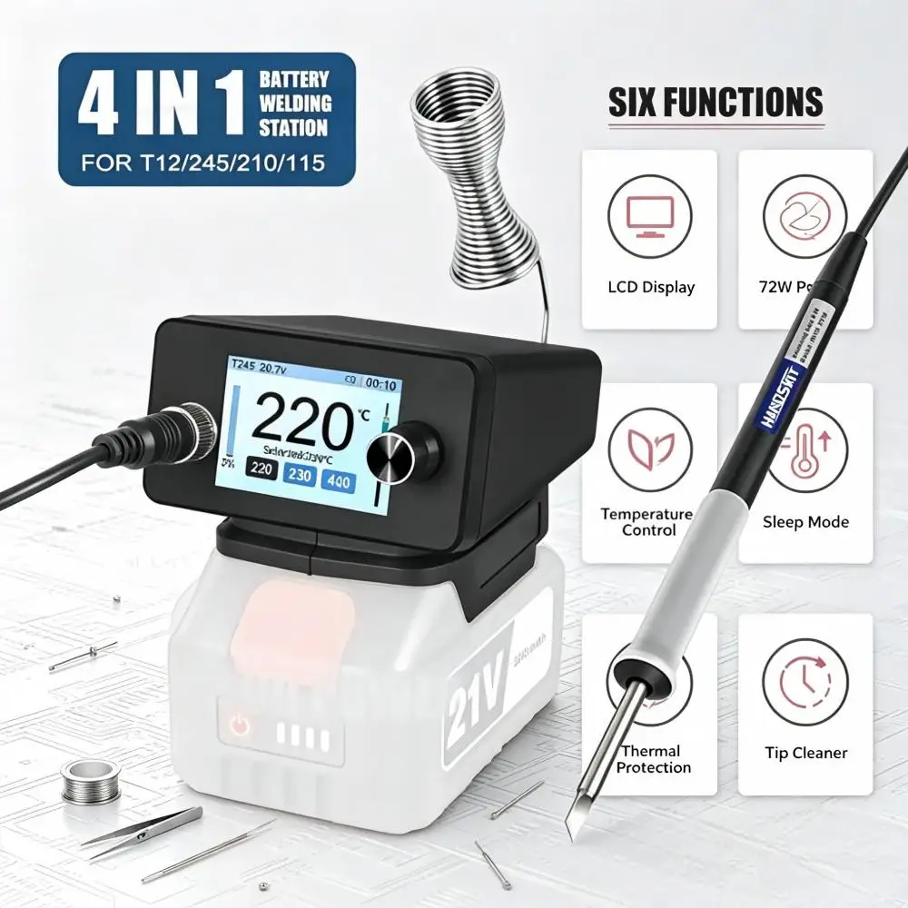 4-In-1 Soldering Station, Digital LCD Soldering Iron with Auto Sleep, Compatible with C245 Tips, Fit Electronic Repair Tool