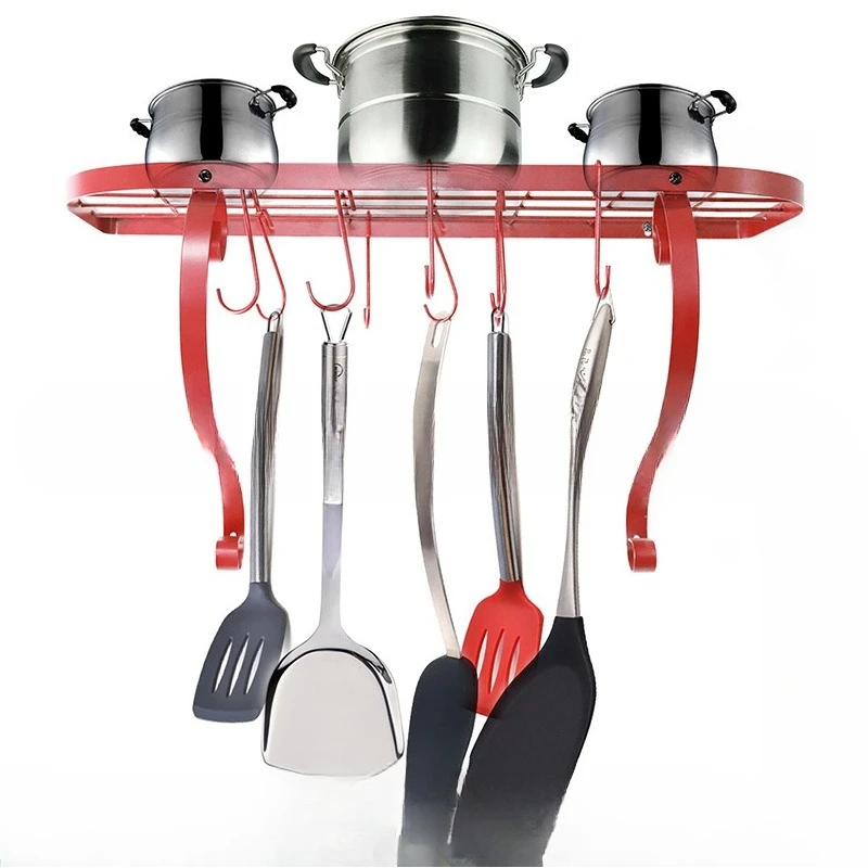 

Creative red curved iron with hook kitchen wrought iron rack kitchen wall mounted pot rack with hook