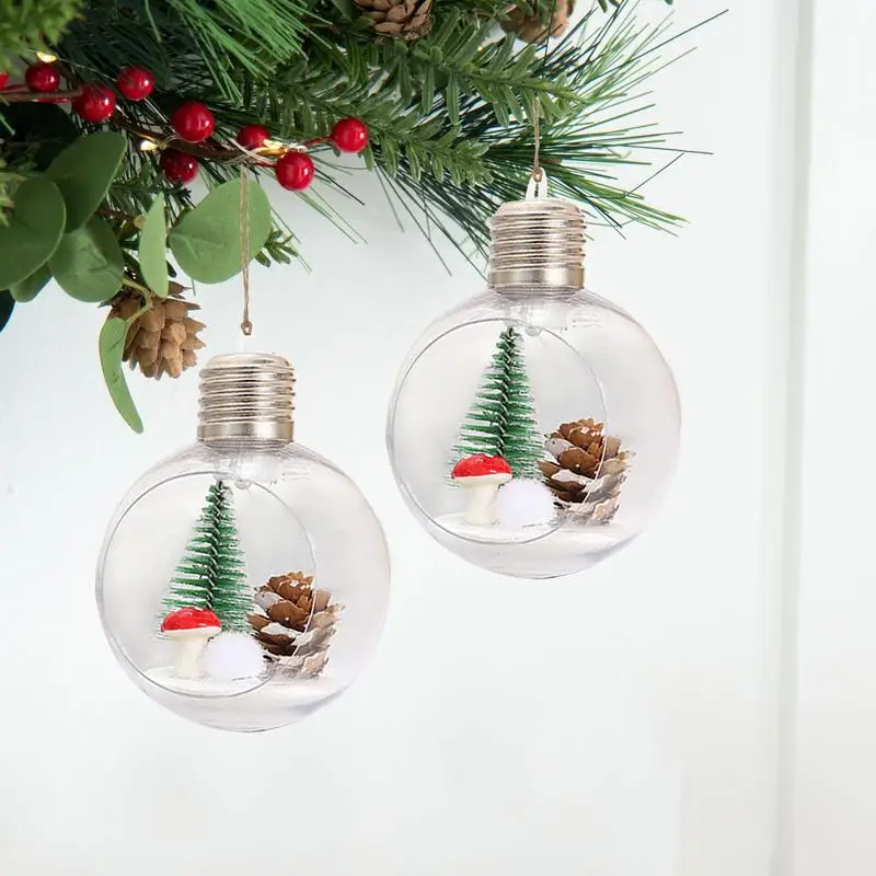 2pc Transparent Ball Light PVC Hanging Bulb Christmas Trees Bauble Ornament Wedding Gift Present Party Home Christmas Decoration