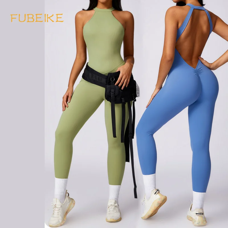 FUBEIKE Sporty Tights Woman Seamless Peach Beauty Back Yoga Jumpsuit Women's Outdoor Running Quick-Drying Workout Sports Clothes