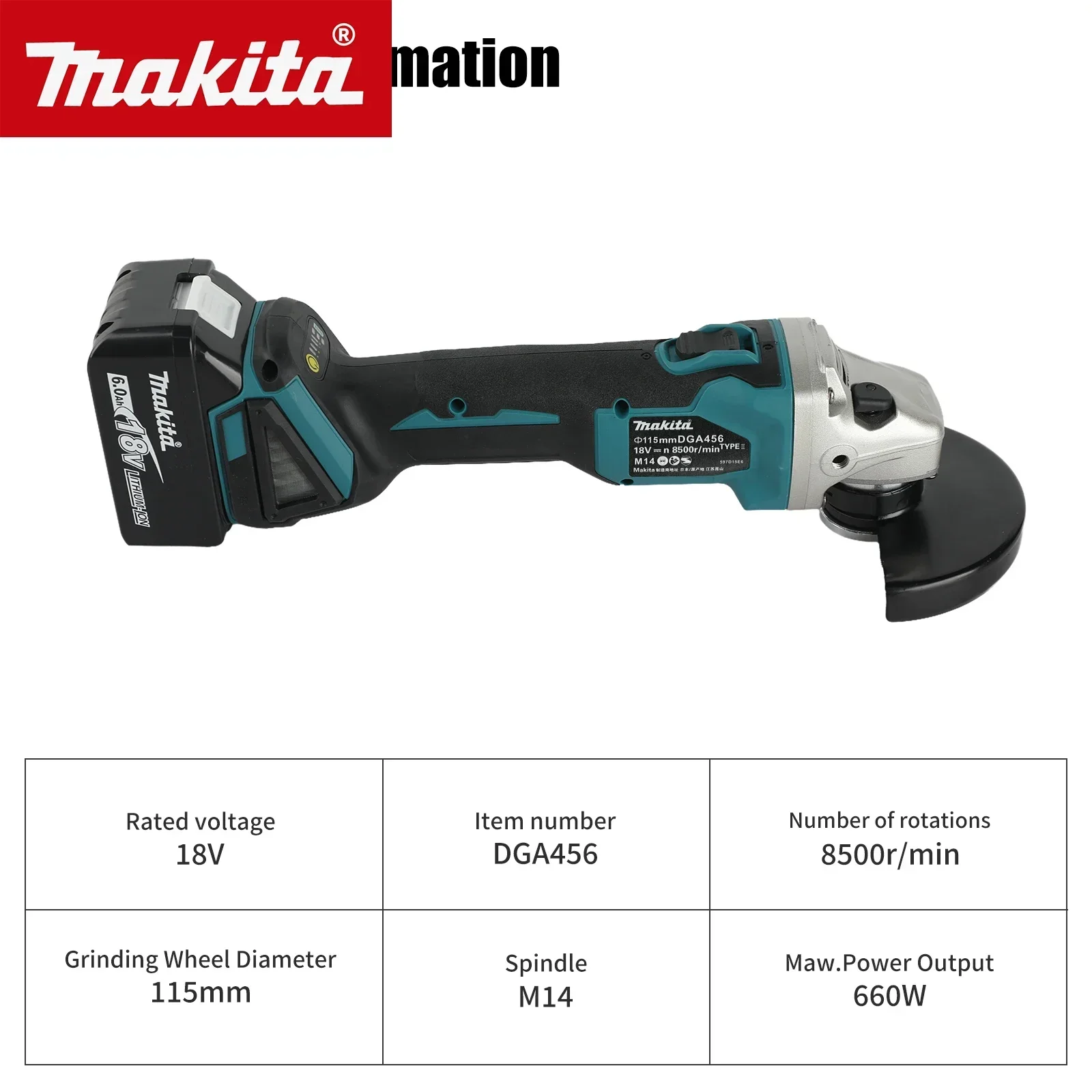 DGA456 115mm Brushless  Angle Grinder Polishing Machine Handheld Rechargeable Electric Power Tools For Makita 18v Battery Pins