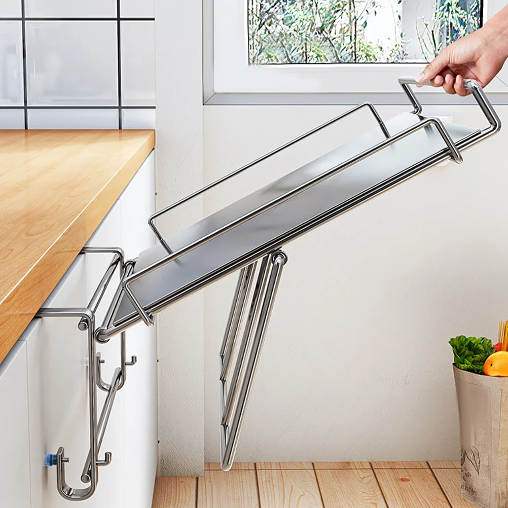 

Foldable Stainless Steel Kitchen Cabinet Door Organizer Hanging Shelf Storage Rack Kitchen Spice Seasoning Rack