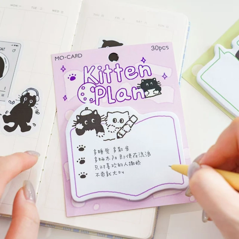 Kawai Momo Special Shaped Sticky Notes Little Black Cat Series Cute Style Cartoon Cat Handbook Decoration Message Sticker