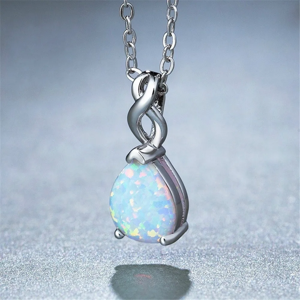 Bohemia Imitation Water Drop Opal Pendant Necklace For Women Girl Party Glamour Jewelry Engagement Wedding Band Accessories