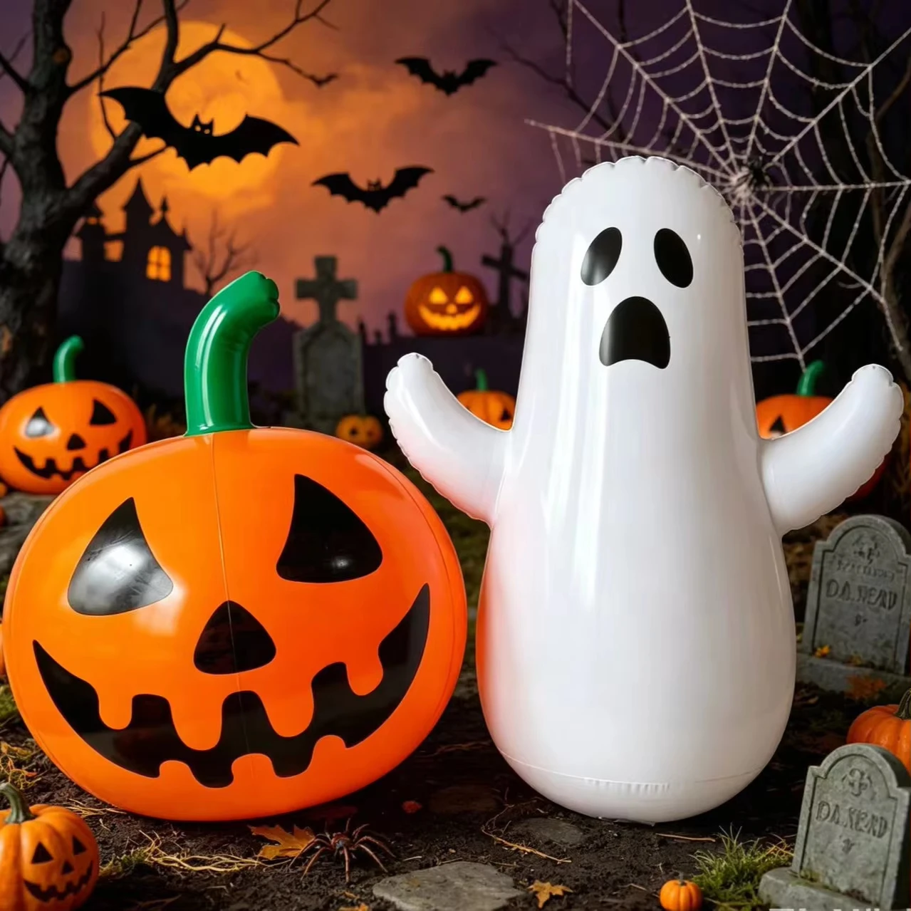 Halloween Inflatable Decor Set 100cm Inflatable Bone Pumpkin Ghost Tumbler Home Party Venue Halloween Decor Spooky Festival Prop