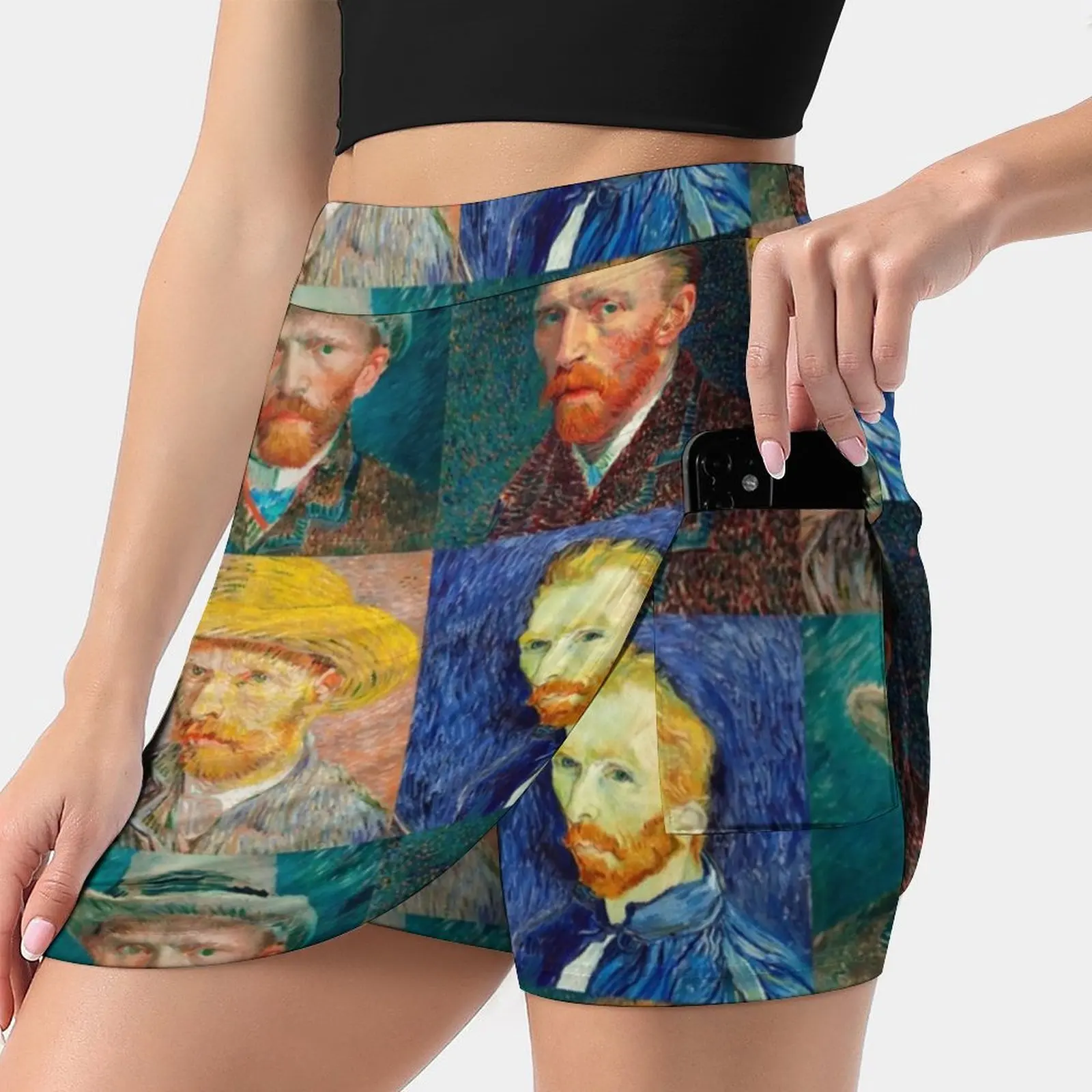 Van Gogh Skirt Self-Portrait Collage Street Wear Casual Skirts Ladies Cute Mini Skirt Printed Skort Clothes Gift Idea