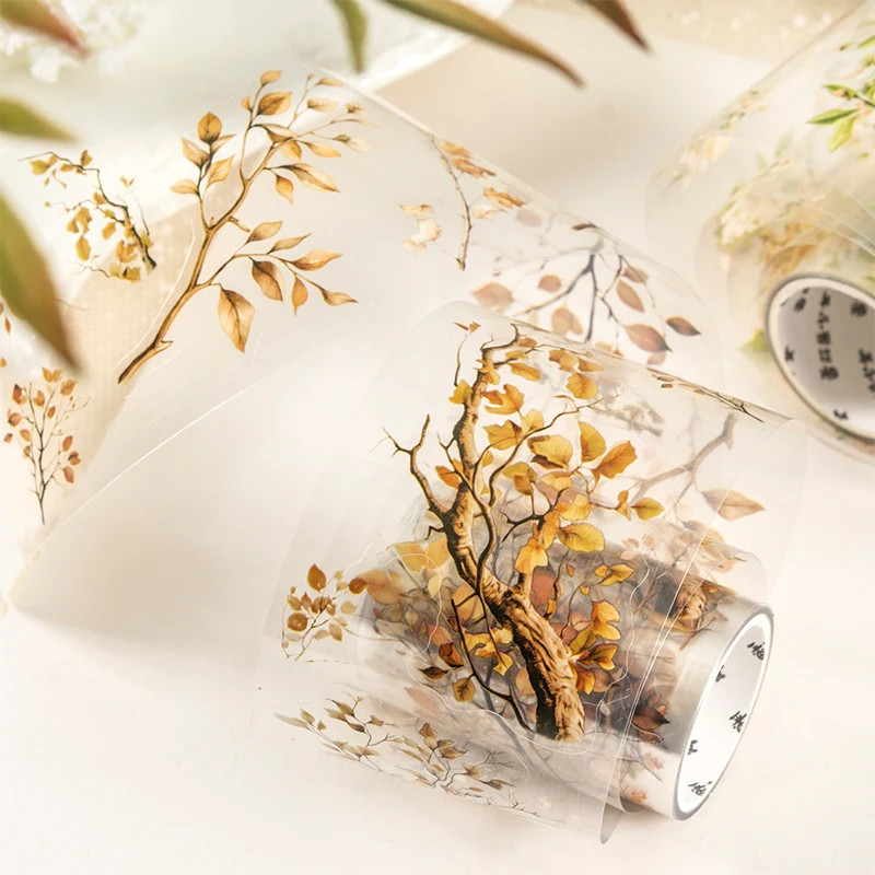 Journal GO 6x200cm Flowers and Branches PET Tape for Journaling Planner Card Aesthetic Masking Tape Collage Decor Scrapbooking