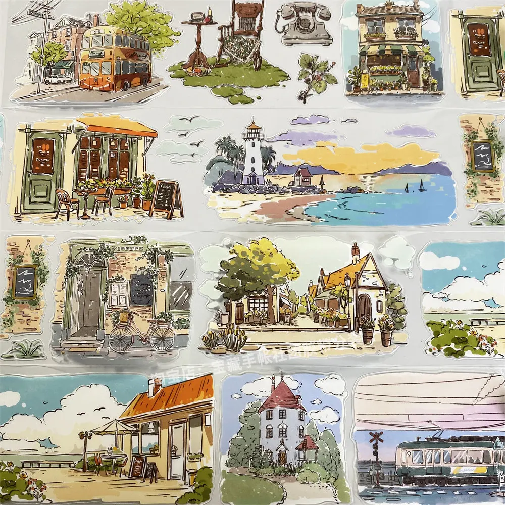 

Декоративная лента Washi Z12: Пейзажи городов и путешествий, наклейки для ежедневников и чехлов для телефонов, DIY-стикеры