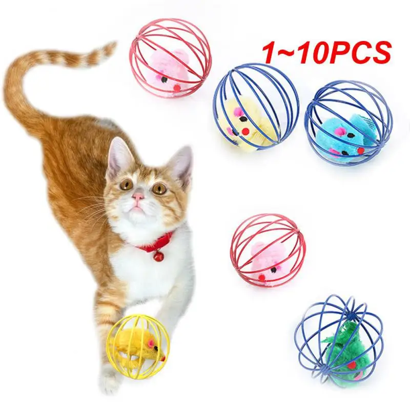 1~10PCS Candy-colored Cat Toys With Bell Mouse Cage Toys Plastic Artificial Colorful Cat Teaser Toy Pet Interactive Training