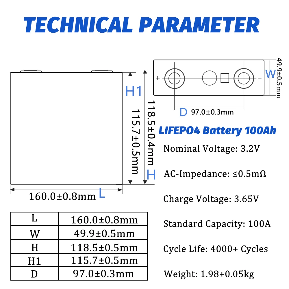 Lifepo4 3.2V 100Ah Rechargeable EVE Original A Grade Cell 4-16PCS For 48V Solar Energy Storage System RV Boat