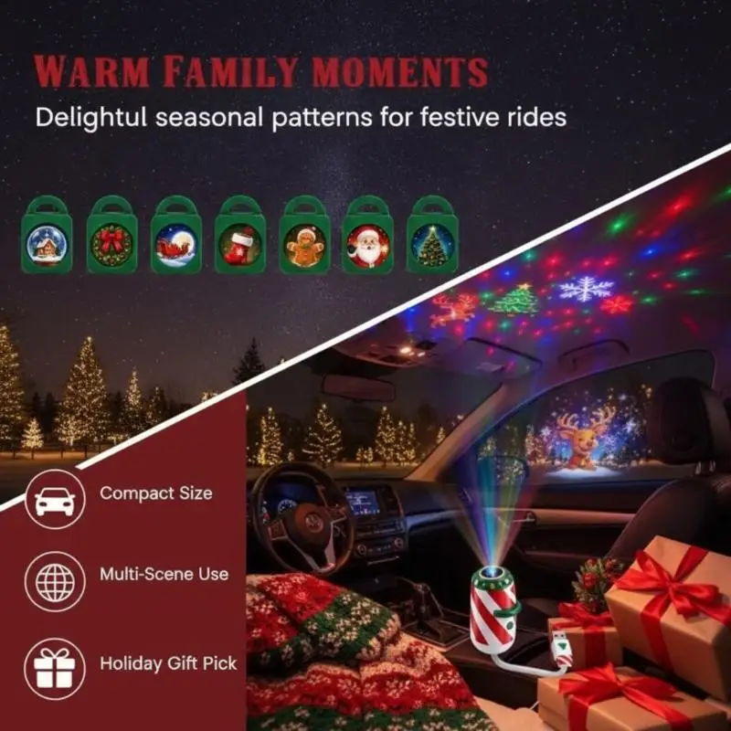 USB Christmas Projector Light 6/12/24 Patterns Flexible LED Xmas Projection Lamp