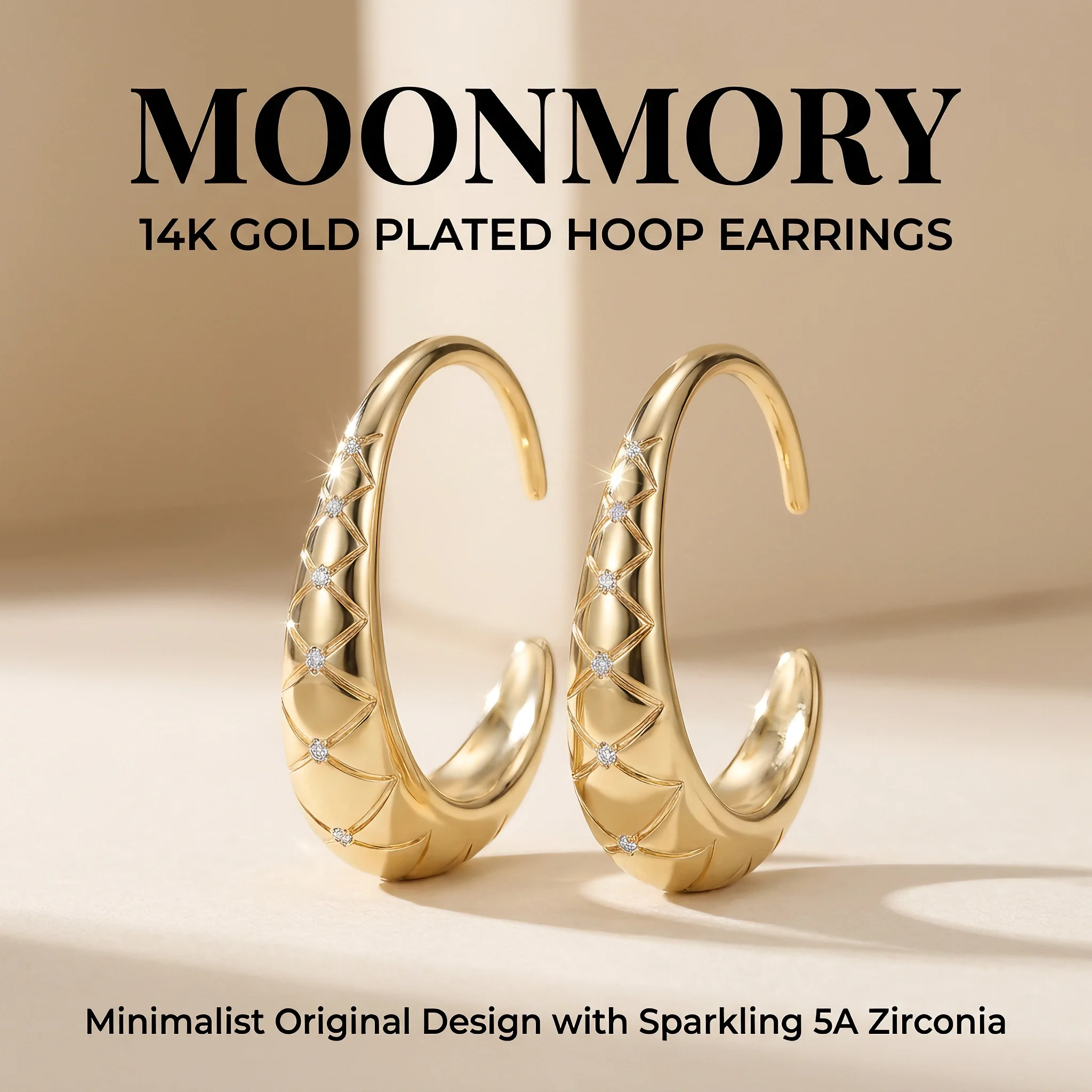 Moonmory Minimalistische Luxus-Ohrringe mit einzigartigem Birnen-X-Streifen-Design für Damen, 5A Messing, Zirkon, 14k Doppel-Goldplattierung, Geschenk-Ohrringe – Detail 4