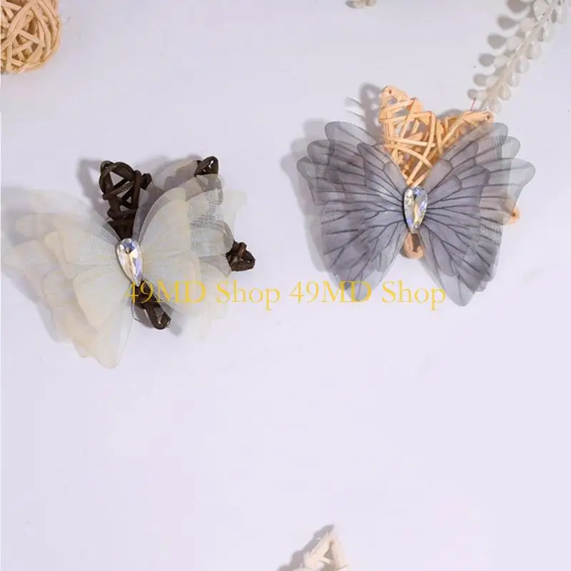 49MD 10Pcs Tulle Butterfly Applique Craft Kits Garment Hair Clip Project Accessory