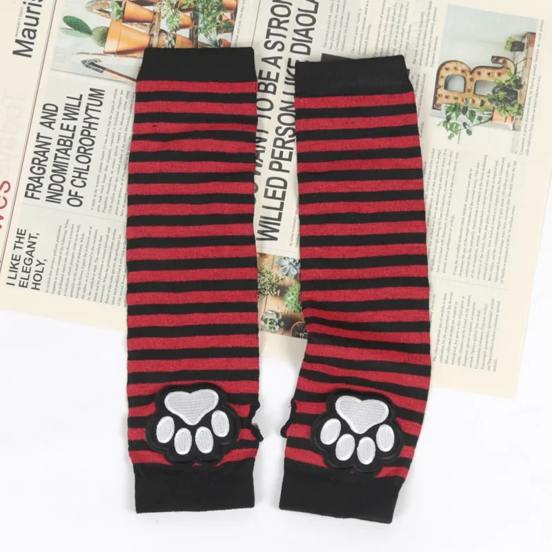 Unisex Schwarze Fingerlose Handschuhe Y2K Gothic Lolita Armwärmer Niedliche Katzenkrallen-Pfoten-Wärmer Gestreifte Ärmelhandschuhe Lange Röhrenhandschuhe für Frauen – Detail 8