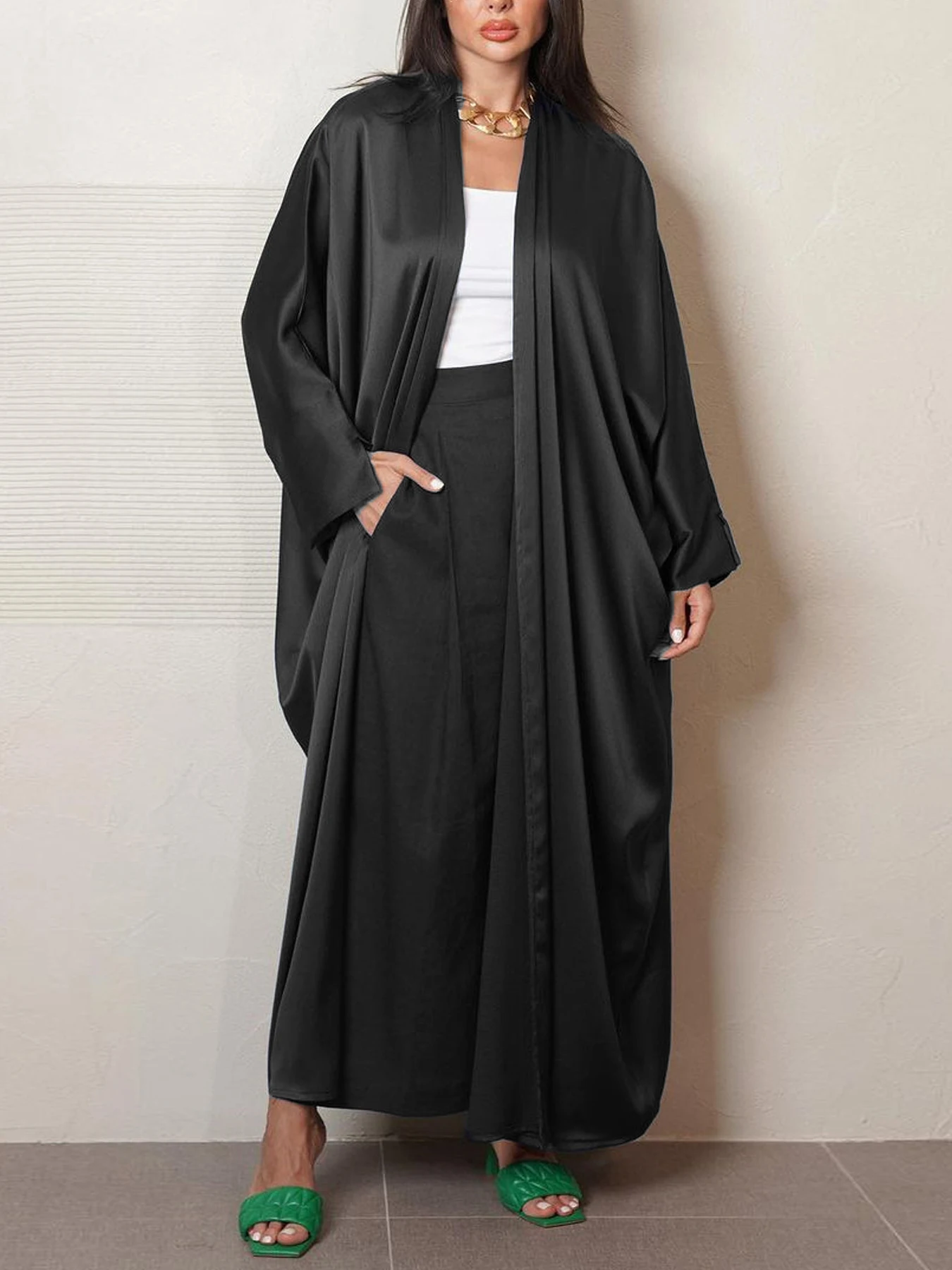 Bat Sleeve Modest Kaftan Black Navy Advanced Fashion Muslim Dubai Arab Party Abaya Cardigan Robe Corban Eid Al Adha Stylish