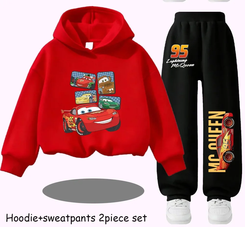 Lightning McQueen Autumn/Winter Creative Printed Children's Set 3-12-year-old Boys and Girls Hooded Shirt+Pants Harajuku Set