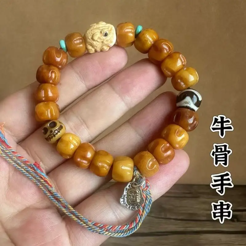 yak bone bracelet hand-carved with passion fruit seeds a traditional Tibetan ethnic-style jewelry piece